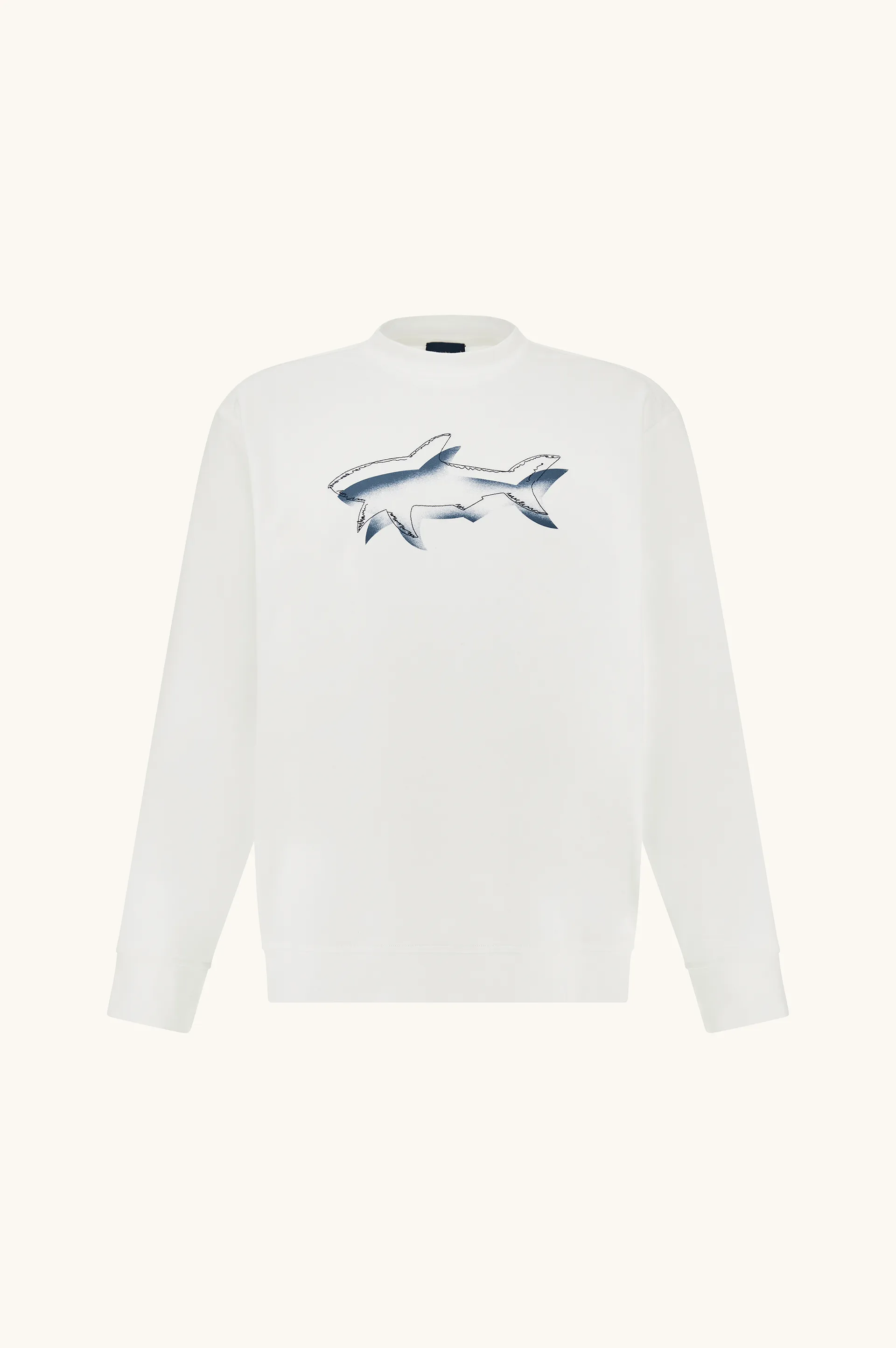 Sweatshirt in Active Fleece cotton with shark print, Man, Blanc De Blanc, Size: XXL sold by Paul & Shark
