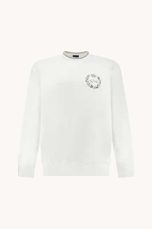 X‑Soft sweatshirt in cotton with heraldic embroidery, Man, Blanc De Blanc, Size: L made by Paul & Shark