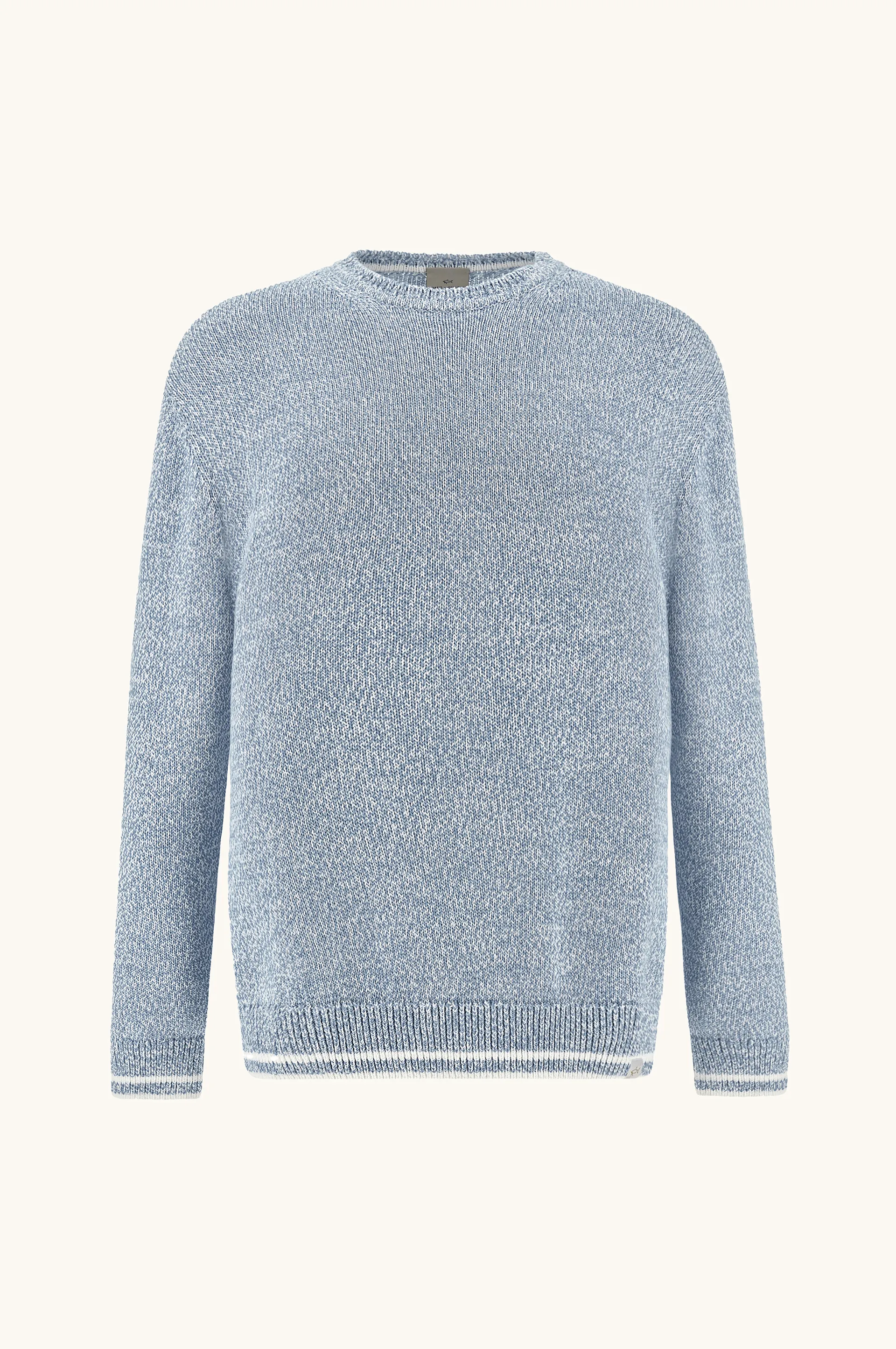 Crew‑neck sweater in Piuma cotton, Man, Bright White - Blissful Blue, Size: L sold by Paul & Shark