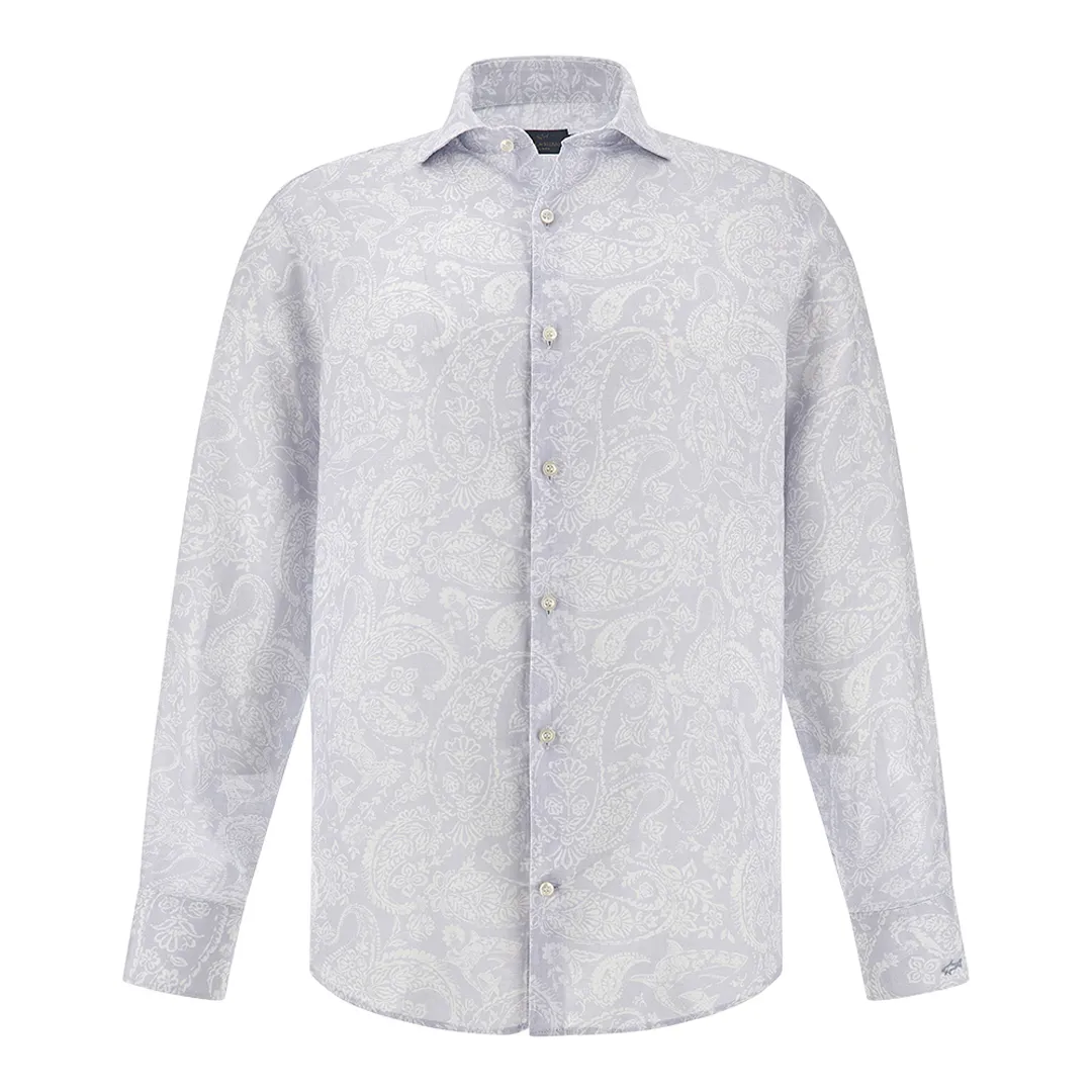 Linen shirt with Shark Paisley pattern, Man, Light Blue Paisley White, Size: 040 sold by Paul & Shark