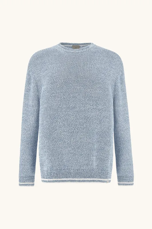 Crew‑neck sweater in Piuma cotton, Man, Bright White - Blissful Blue, Size: XL sold by Paul & Shark