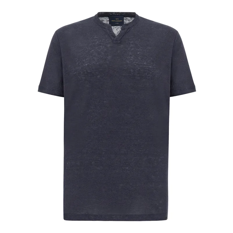 Pure linen jersey open collar T-Shirt, Man, Blue, Size: 3XL made by Paul & Shark