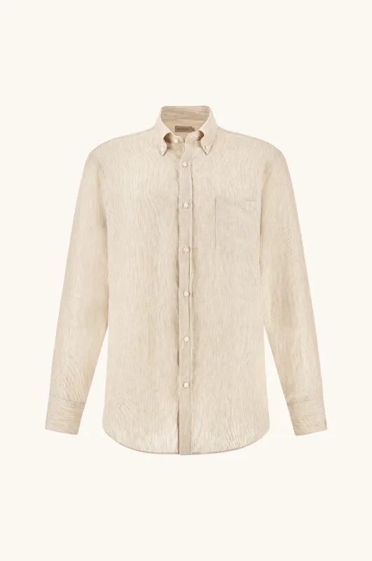 Soffio linen shirt, Man, Rows White  Beige, Size: 041 sold by Paul & Shark