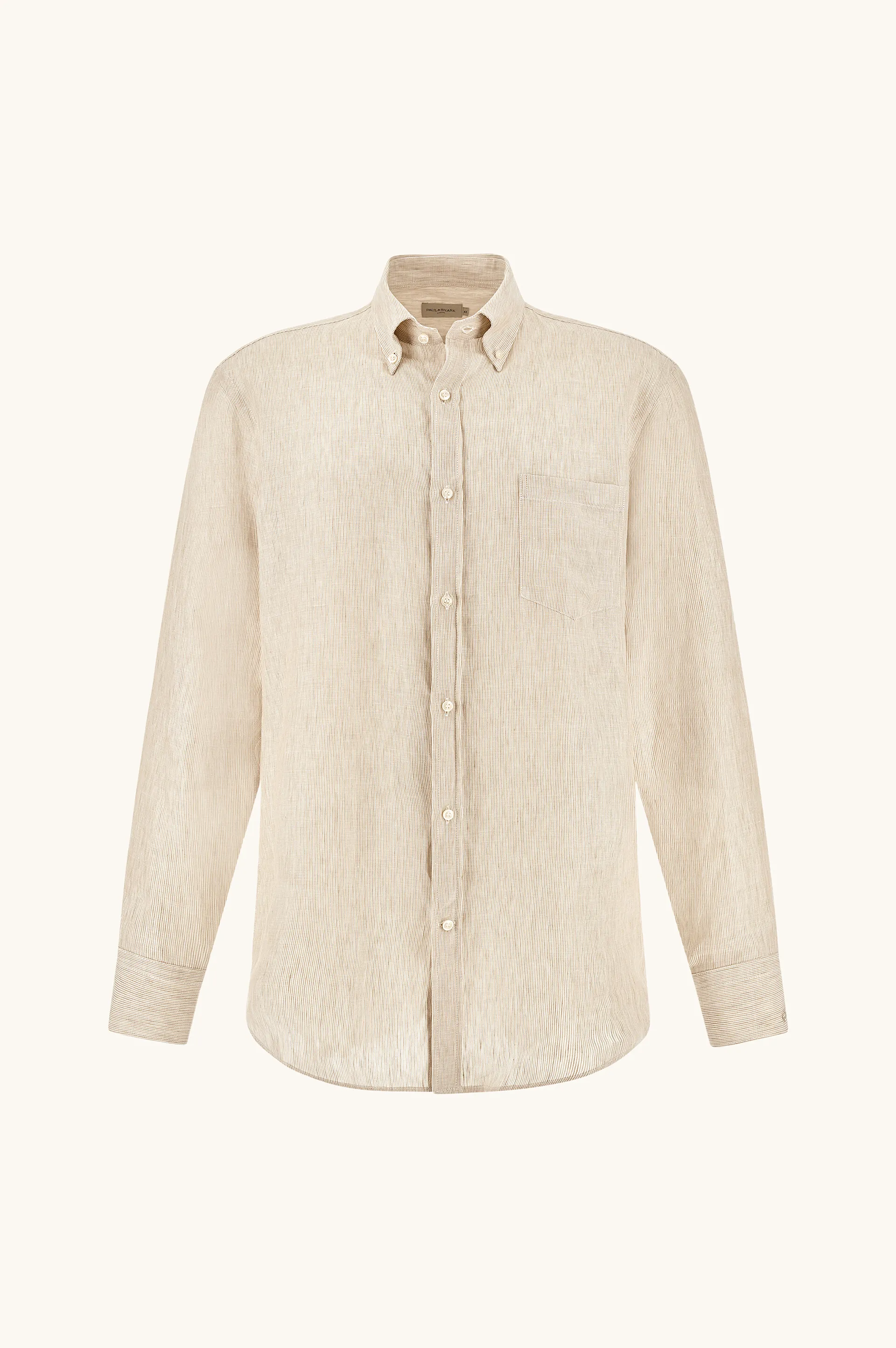 Soffio linen shirt, Man, Rows White Beige, Size: 041 sold by Paul & Shark