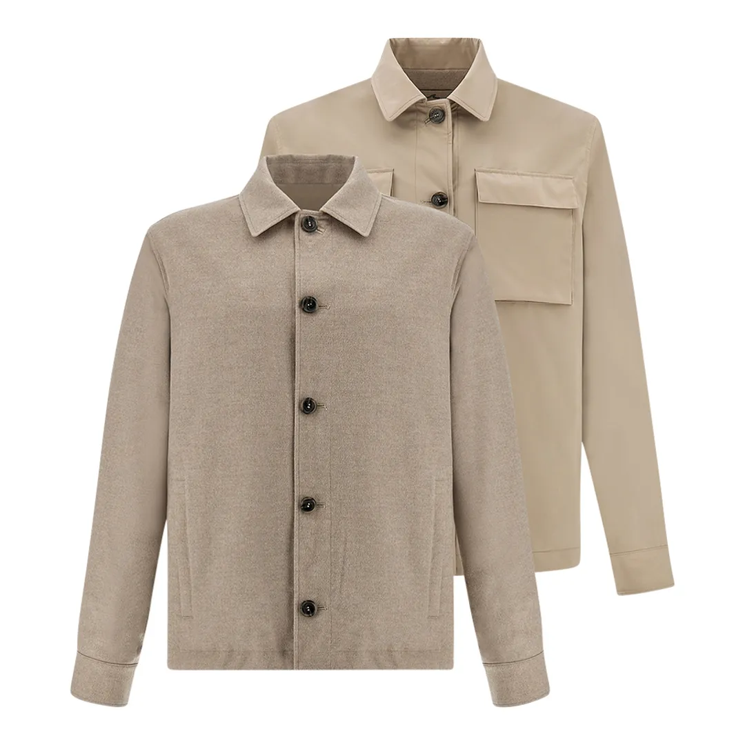 Reversible overshirt in cashmere and technical fabric, Man, Almond, Size: L sold by Paul & Shark