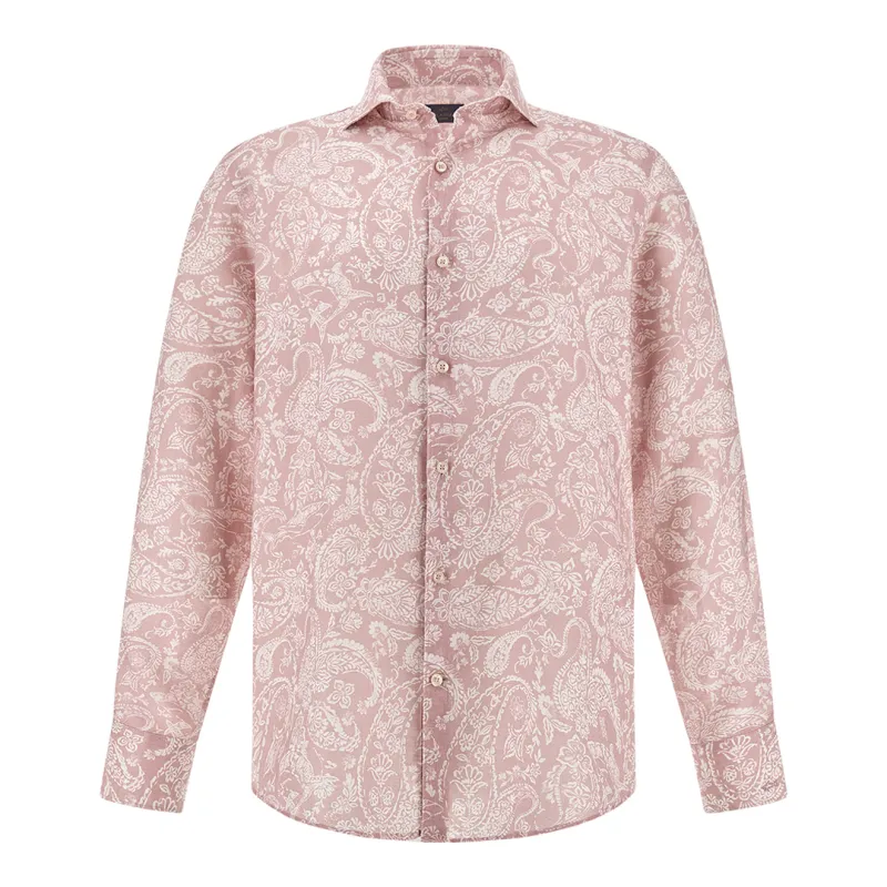 Linen shirt with Shark Paisley pattern, Man, Pink Paisley White, Size: 043 sold by Paul & Shark