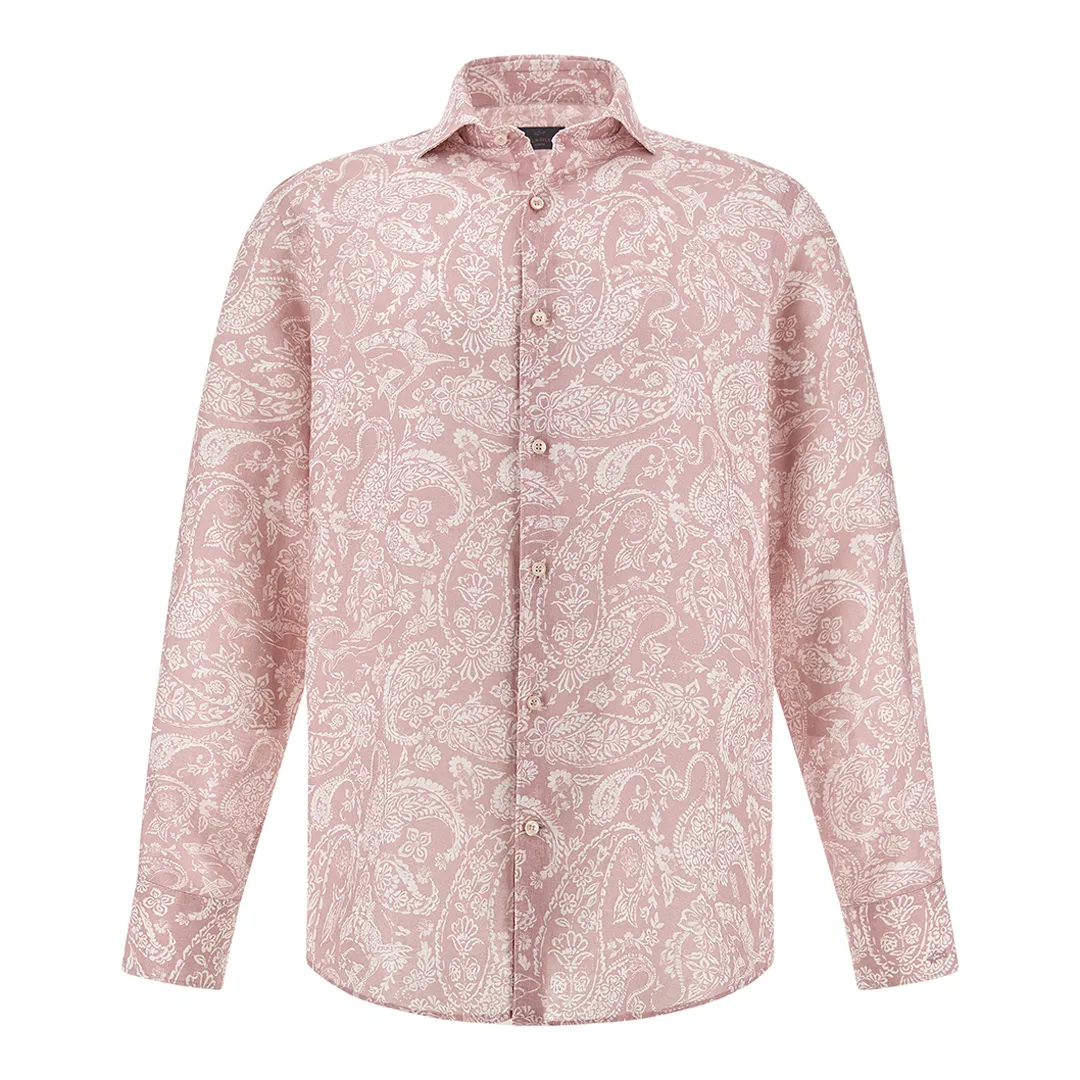 Linen shirt with Shark Paisley pattern, Man, Pink Paisley White, Size: 043 sold by Paul & Shark