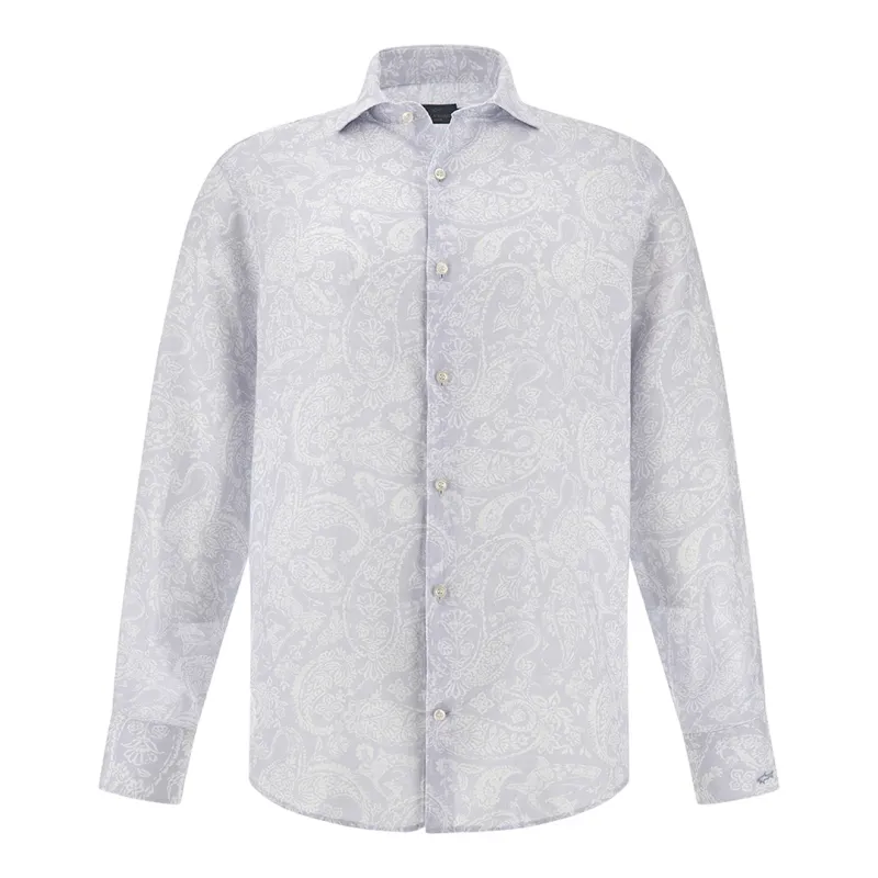 Linen shirt with Shark Paisley pattern, Man, Light Blue Paisley White, Size: 044 sold by Paul & Shark