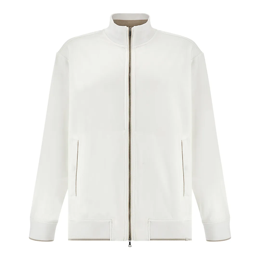 Zip‑up sweatshirt in Active Fleece cotton, Man, Blanc De Blanc, Size: XXL sold by Paul & Shark