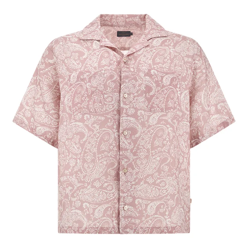 Linen shirt with Shark Paisley pattern, Man, Pink Paisley White, Size: M made by Paul & Shark