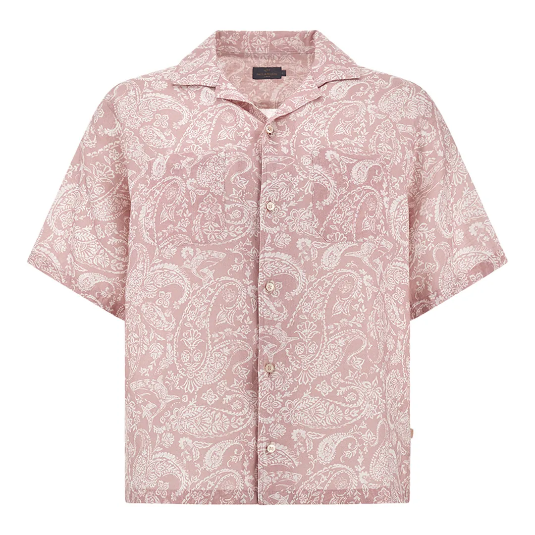 Linen shirt with Shark Paisley pattern, Man, Pink Paisley White, Size: M sold by Paul & Shark