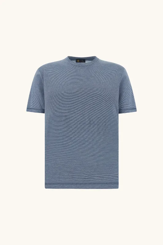Silk and cotton T-Shirt with micro stripe pattern, Man, Cashmere Blue-moonlight Blue, Size: XL made by Paul & Shark