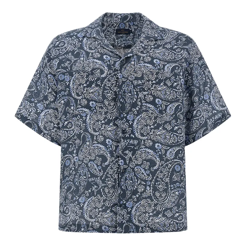 Linen shirt with Shark Paisley pattern, Man, Blue Paisley Light Blue White, Size: S made by Paul & Shark
