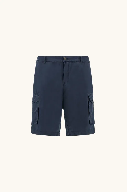 Garment‑dyed linen and cotton cargo bermuda shorts, Man, Blue, Size: 50 sold by Paul & Shark