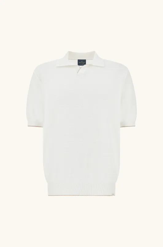 Open‑collar polo in Piuma cotton, Man, Blanc De Blanc, Size: XL sold by Paul & Shark