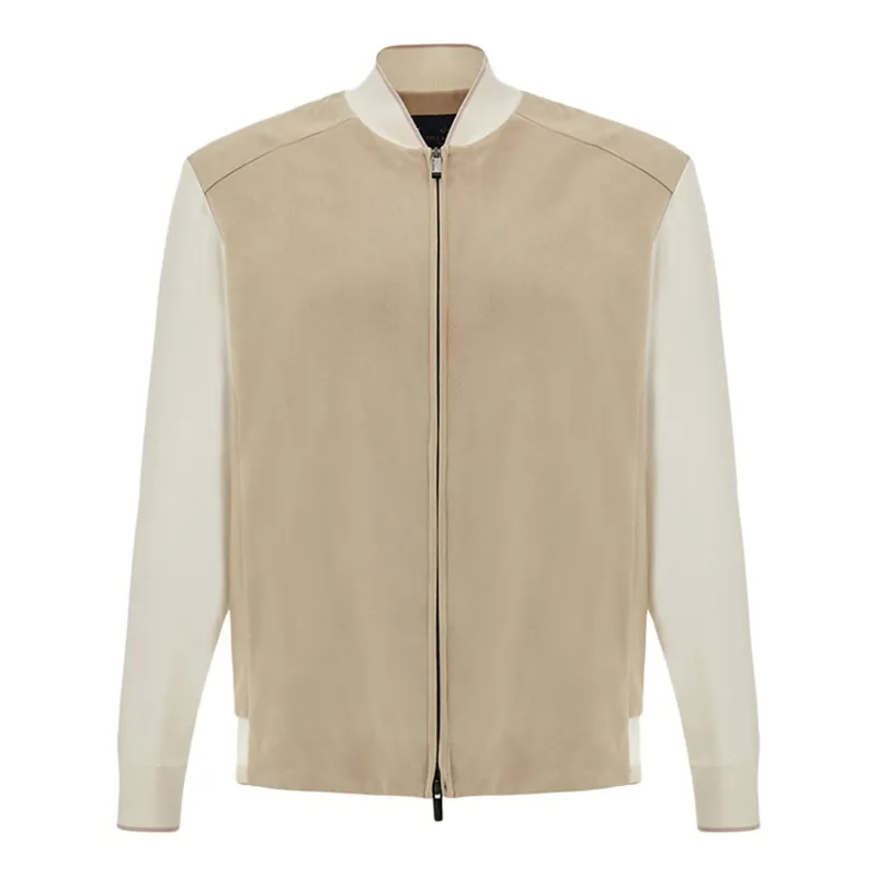Hybrid bomber in cotton‑silk knit with Aqualeather suede, Man, White, Size: XXL sold by Paul & Shark