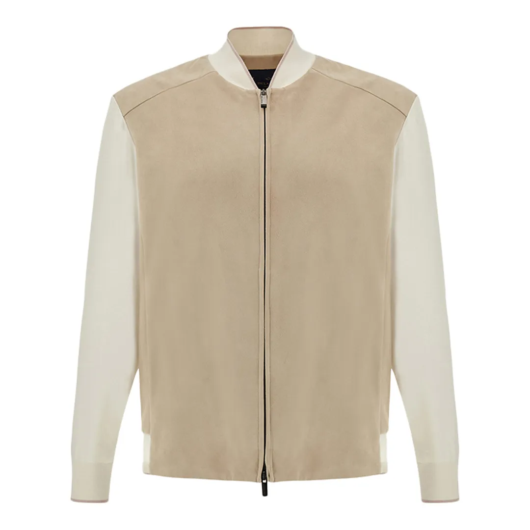 Hybrid bomber in cotton‑silk knit with Aqualeather suede, Man, White, Size: M sold by Paul & Shark