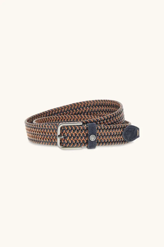 Elastic braided leather belt with suede finishes, Man, Blue Beige, Size: 105 sold by Paul & Shark