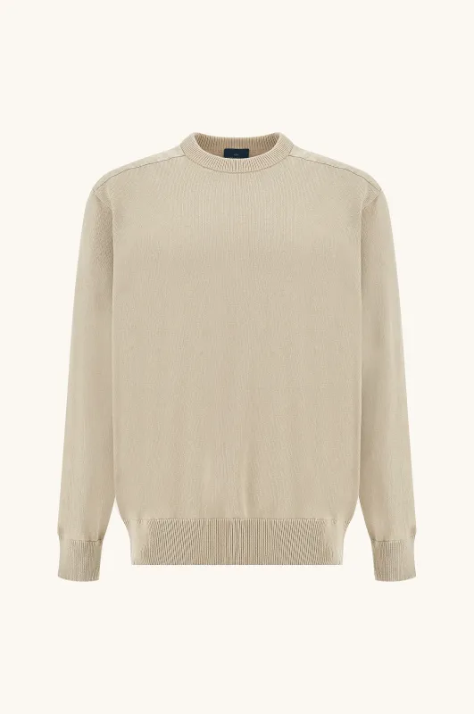 Crew‑neck sweater in Fresco cotton with linen details, Man, Beige, Size: S made by Paul & Shark