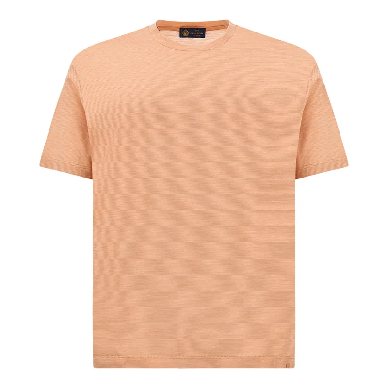 Silk and cotton T-Shirt with micro stripe pattern, Man, Tangerine-bright White, Size: L made by Paul & Shark