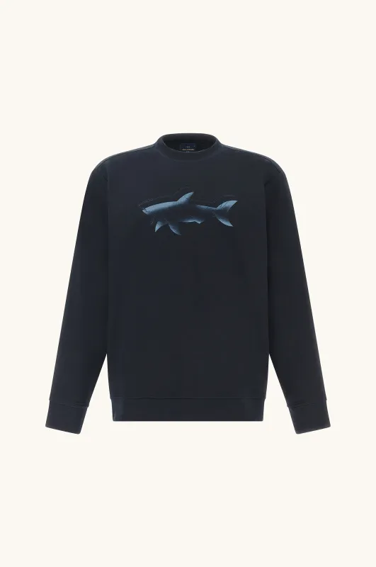 Sweatshirt in Active Fleece cotton with shark print, Man, Blue, Size: L made by Paul & Shark
