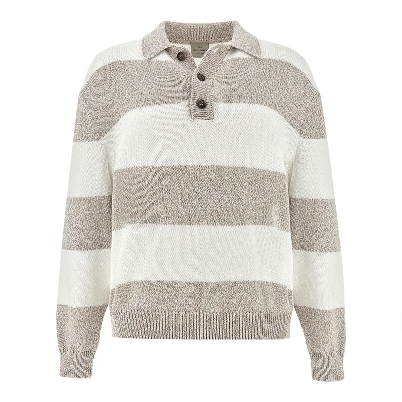 Knit polo in Piuma cotton with striped pattern, Man, Blanc De Blanc/moonlight-moonlight, Size: XL made by Paul & Shark
