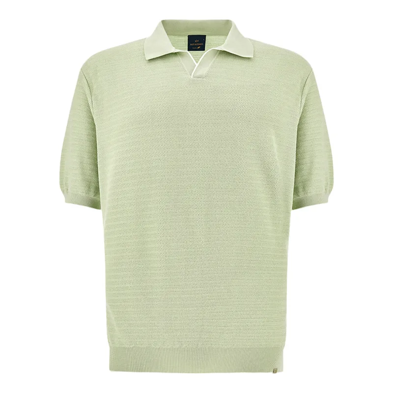Open‑collar polo in Piuma cotton, Man, Meadow Mist, Size: XXL made by Paul & Shark