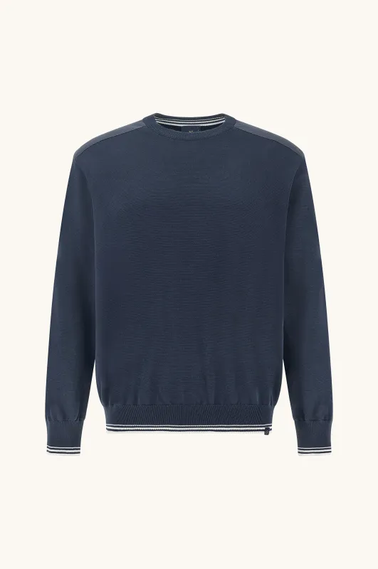 Crew‑neck sweater in Piuma cotton with technical fabric details, Man, Blue, Size: 5XL sold by Paul & Shark