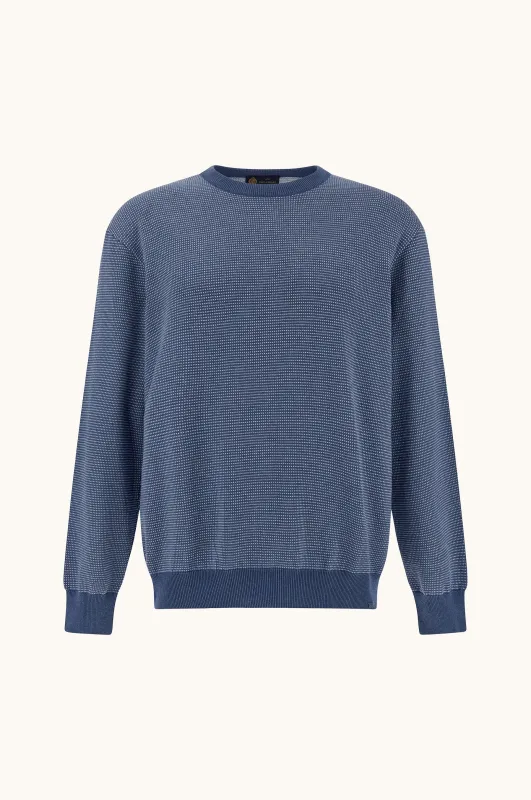 Crew‑neck sweater in silk and cotton with Aqualeather suede details, Man, Maui Blue/bright White, Size: 5XL made by Paul & Shark