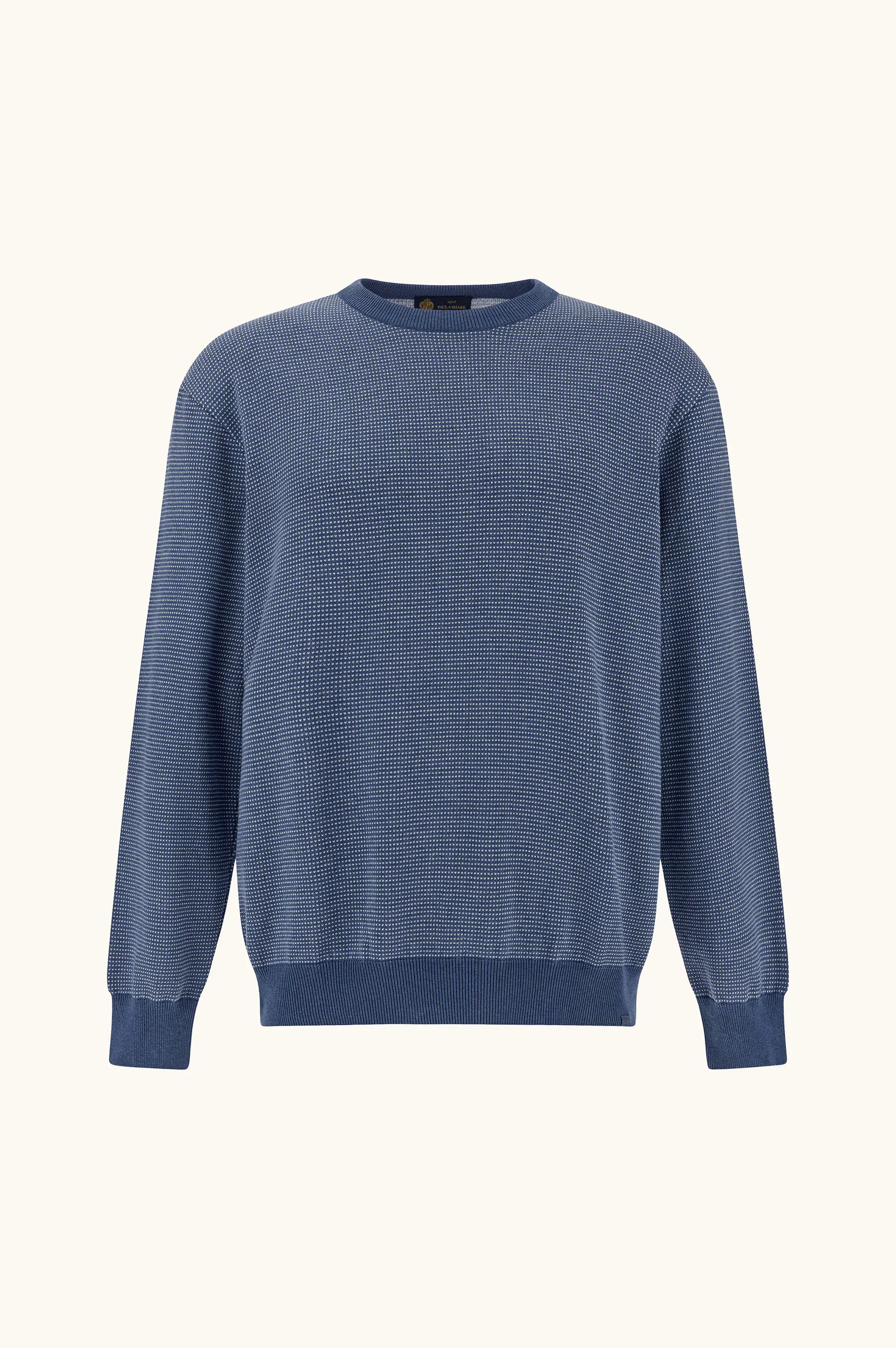 Crew‑neck sweater in silk and cotton with Aqualeather suede details, Man, Maui Blue/bright White, Size: 5XL sold by Paul & Shark