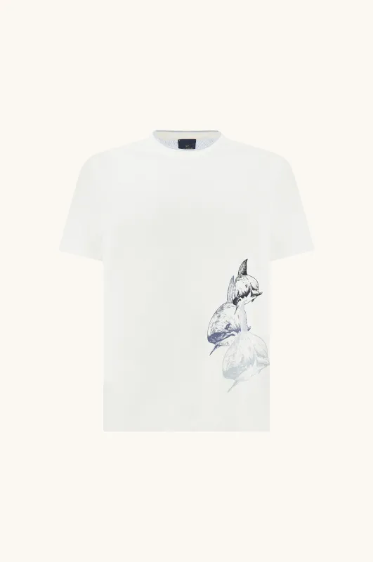 Cotton jersey T-shirt with Shark print, Man, Blanc De Blanc, Size: XS sold by Paul & Shark