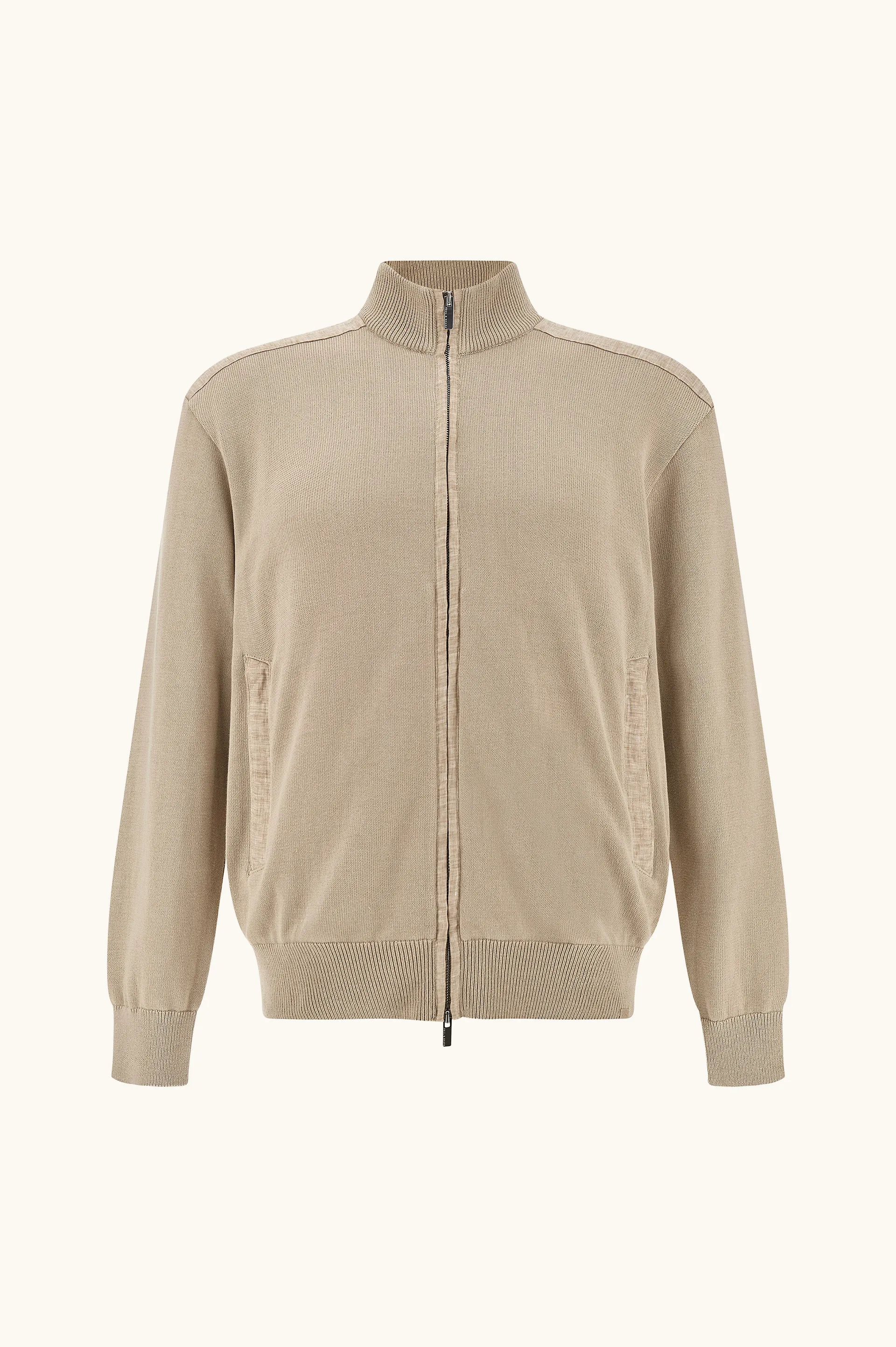 Zip‑up sweater in Fresco cotton with linen details, Man, Beige, Size: XXL sold by Paul & Shark
