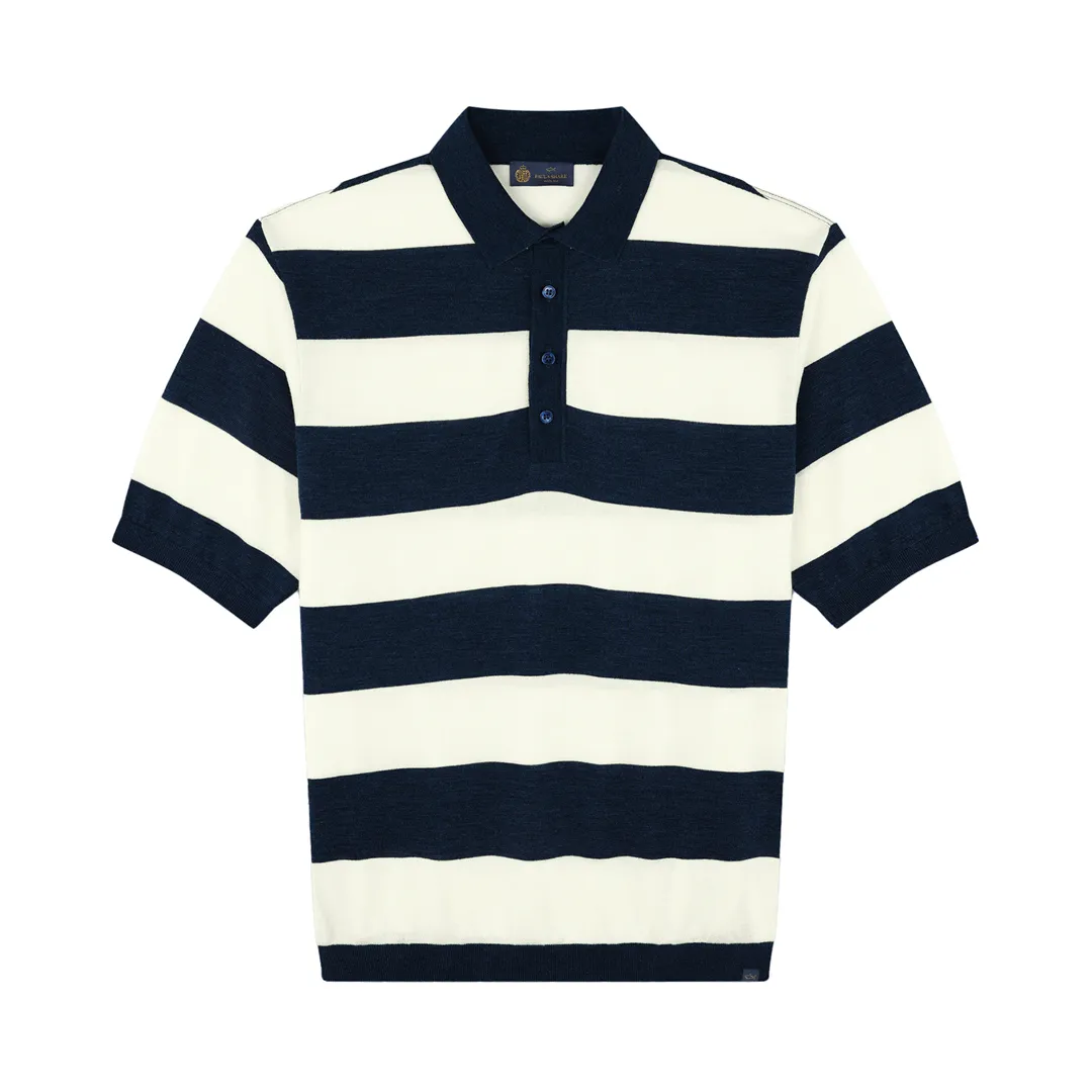 Striped wool silk polo shirt, Man, Whisper White-blue Nights, Size: M sold by Paul & Shark