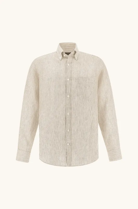 Soffio linen shirt with striped pattern, Man, Rows White Beige, Size: 044 sold by Paul & Shark