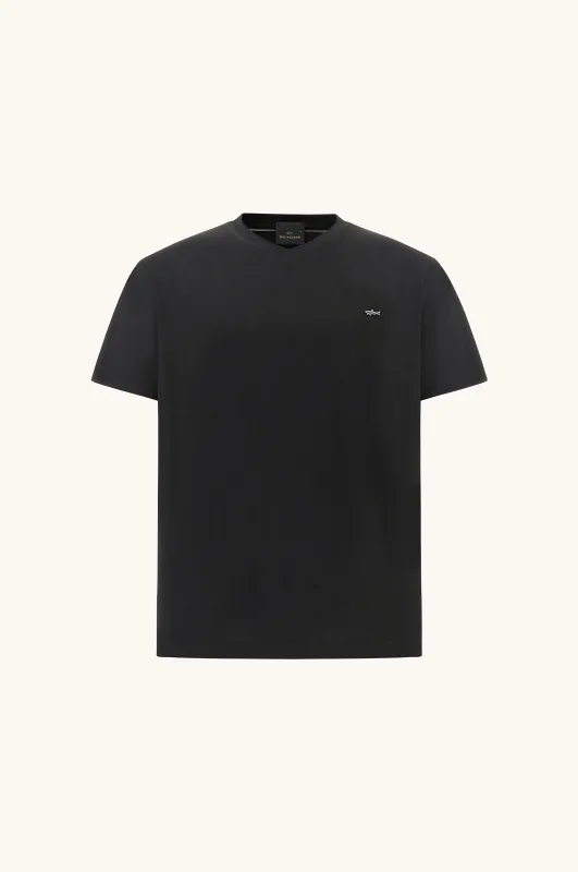 Double mercerised cotton jersey V-Neck T-Shirt, Man, Black Beauty-ruthenium, Size: XXL made by Paul & Shark