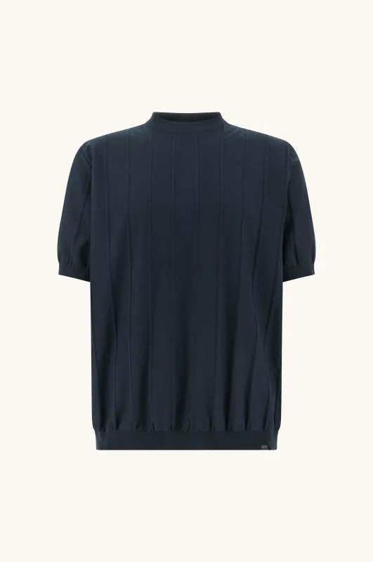 Crew‑neck sweater in Piuma cotton with linen details, Man, Blue, Size: M sold by Paul & Shark