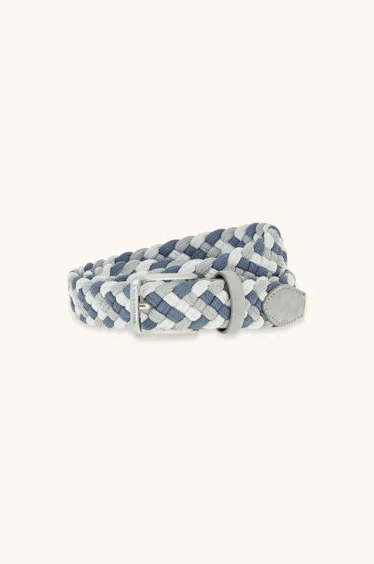 Elastic braided belt with suede finishes, Man, White Light Blue Grey, Size: 110 sold by Paul & Shark