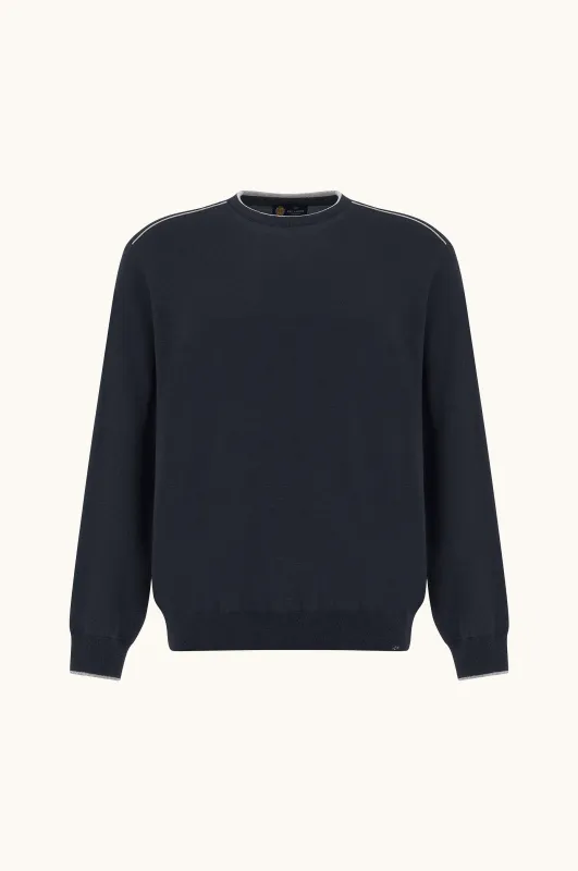 Crew‑neck sweater in silk and cotton with Aqualeather suede details, Man, Blue, Size: 4XL made by Paul & Shark