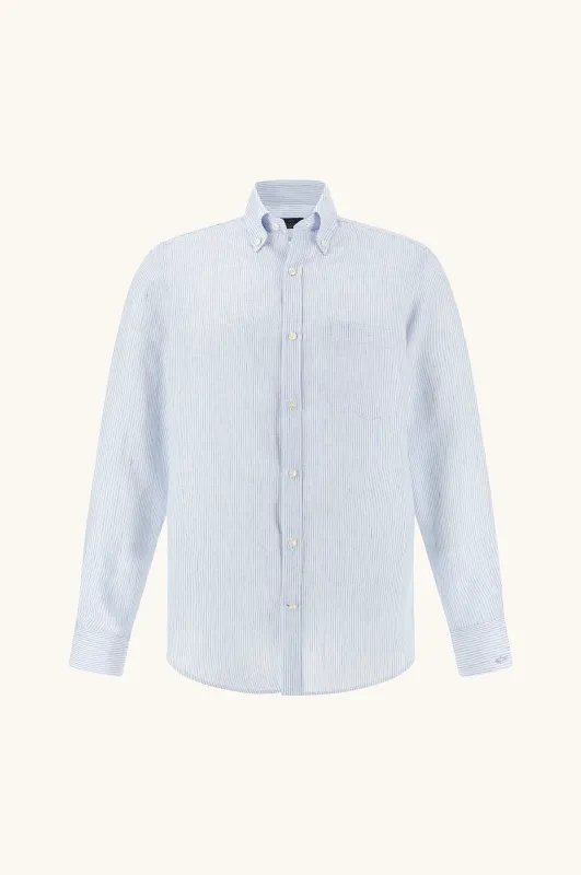 Soffio linen shirt with striped pattern, Man, Rows White Light Blue, Size: 043 sold by Paul & Shark
