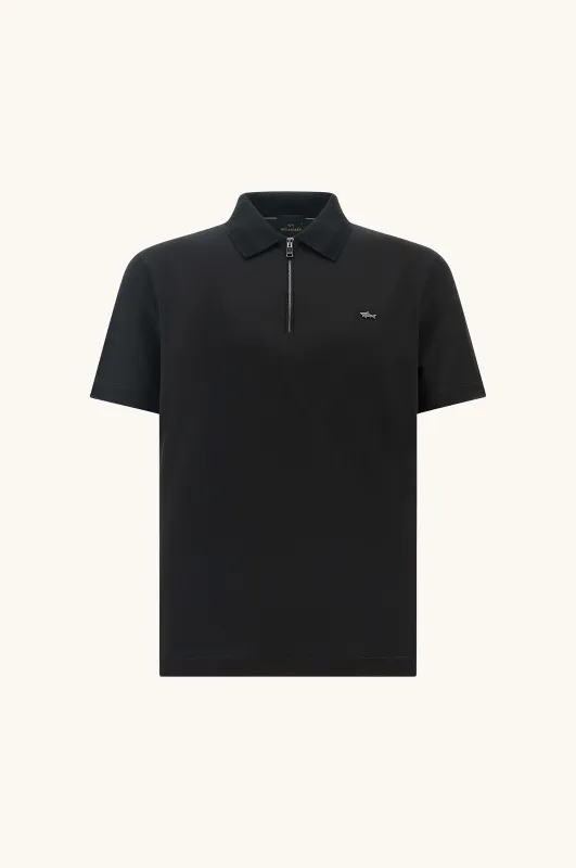 Polo with zip in double mercerised cotton jersey, Man, Black Beauty-ruthenium, Size: 3XL made by Paul & Shark
