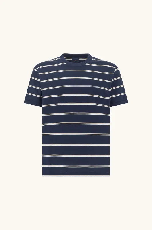 Double mercerised cotton jersey T-shirt with stripe pattern, Man, Dress Blues-blanc De Blanc-feather Gray, Size: XXL sold by Paul & Shark