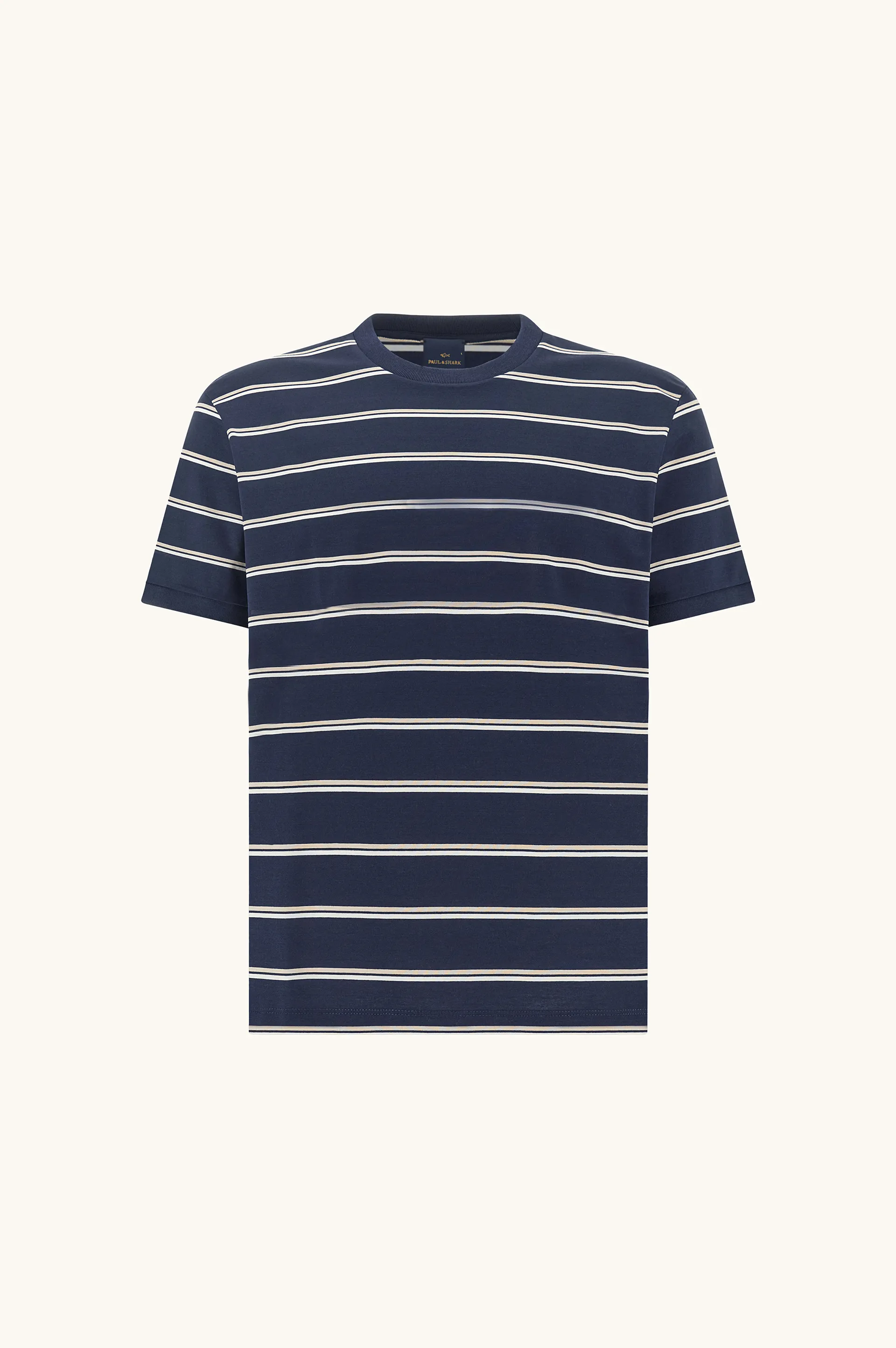 Double mercerised cotton jersey T-shirt with stripe pattern, Man, Dress Blues-blanc De Blanc-feather Gray, Size: XXL sold by Paul & Shark