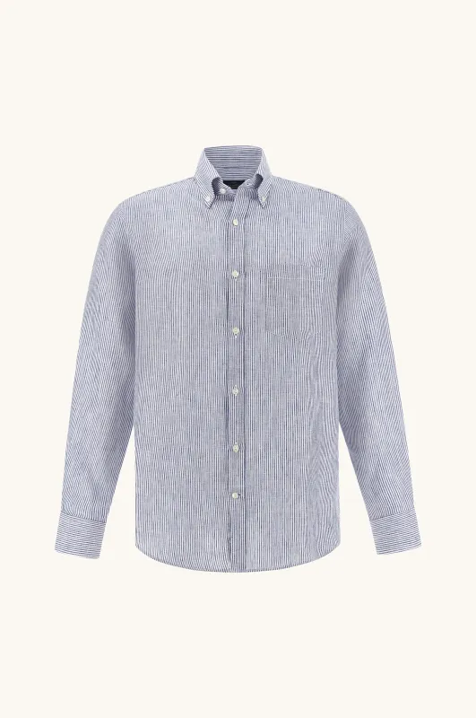 Soffio linen shirt with striped pattern, Man, Rows White Blue, Size: 043 sold by Paul & Shark