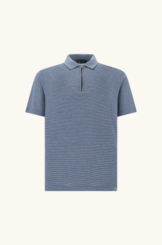Silk and cotton zip polo, Man, Cashmere Blue-moonlight Blue, Size: 4XL made by Paul & Shark