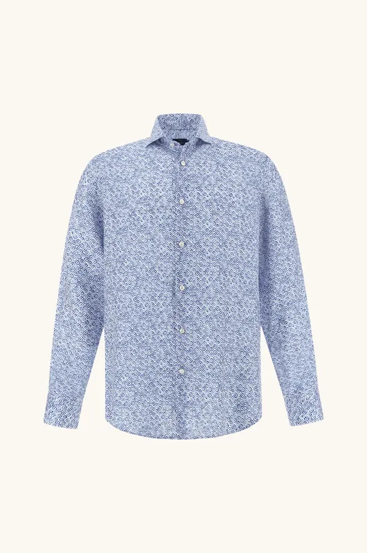 Linen shirt with Geometric Watercolor pattern, Man, Geometric White Blue, Size: 043 made by Paul & Shark