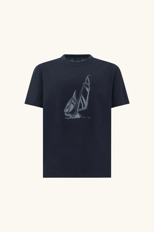 Structured cotton jersey T-Shirt with graphic print, Man, Blue, Size: L made by Paul & Shark