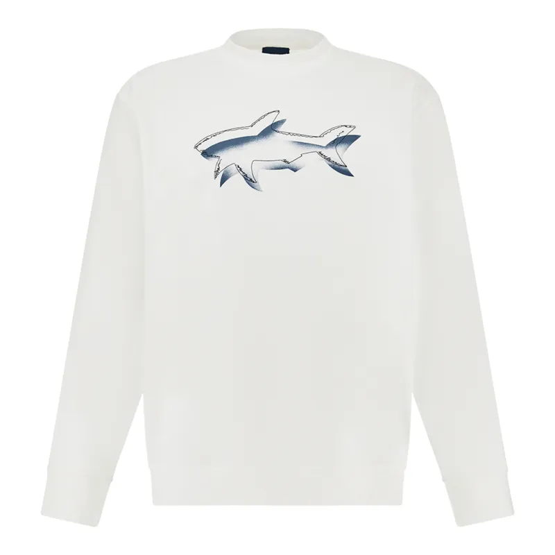 Sweatshirt in Active Fleece cotton with shark print, Man, Blanc De Blanc, Size: XS made by Paul & Shark