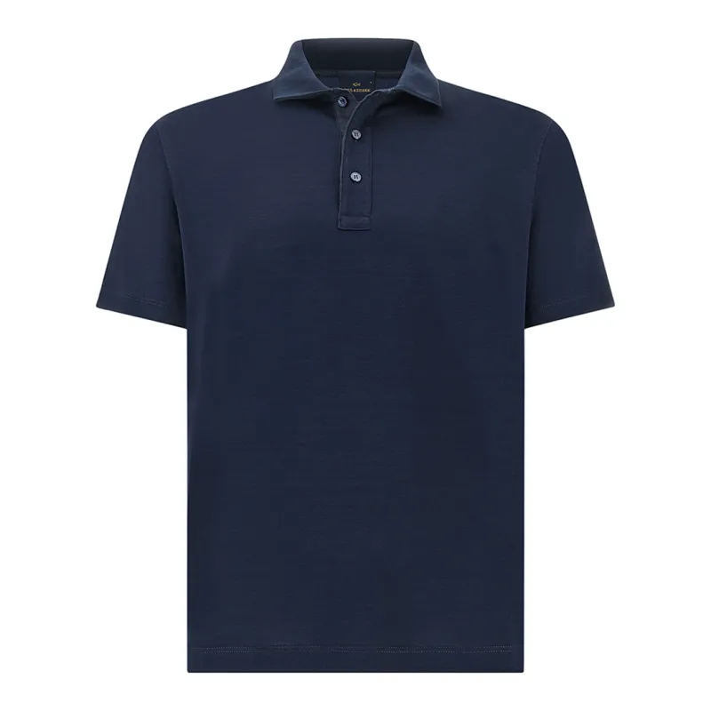 Polo shirt in Double Mercerised cotton jersey with linen details, Man, Blue, Size: XL made by Paul & Shark