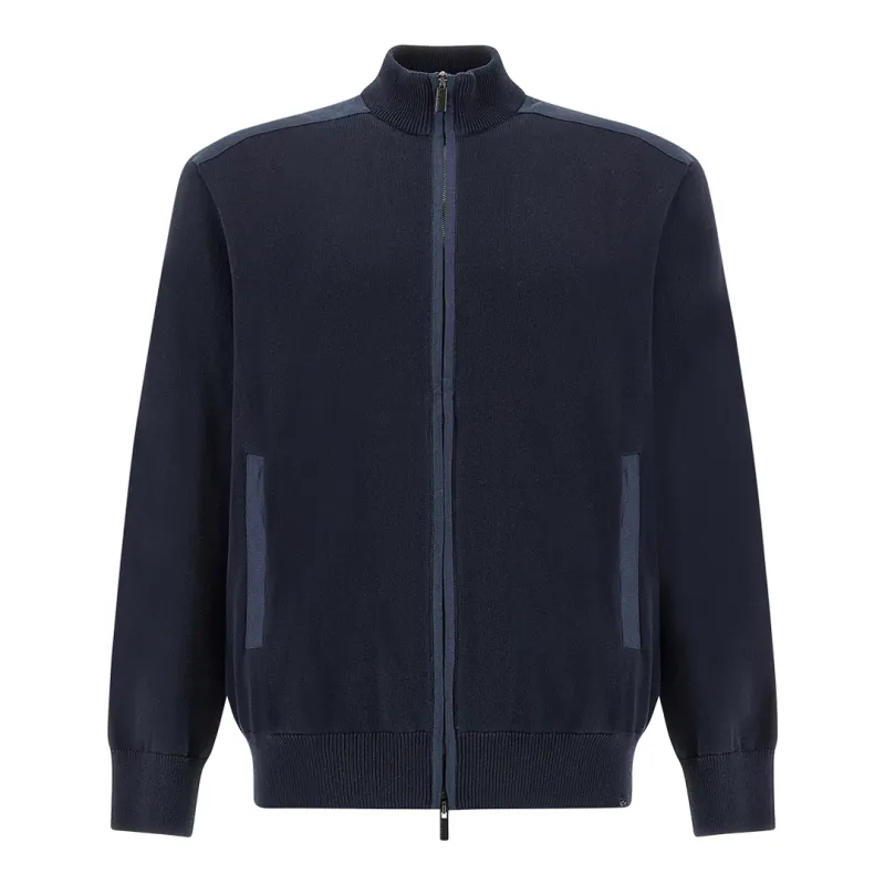 Zip‑up sweater in Fresco cotton with linen details, Man, Blue, Size: 6XL sold by Paul & Shark