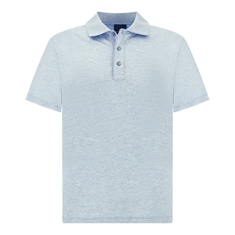 Polo shirt in Double Mercerised cotton jersey with linen details, Man, Cerulean, Size: L made by Paul & Shark
